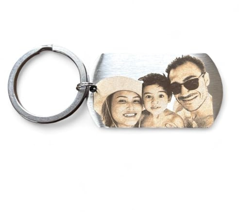 Porte clé photo personnalisé en inox brossé gravé, cadeau d'anniversaire, fête des pères, fete des mères