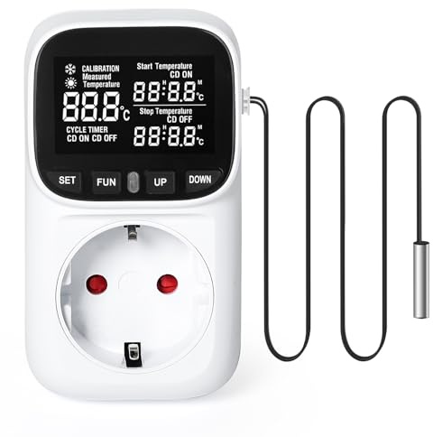 DEWIN Thermostat Steckdose, Digitaler Temperaturregler Steckdose Temperaturschalter mit Fühler