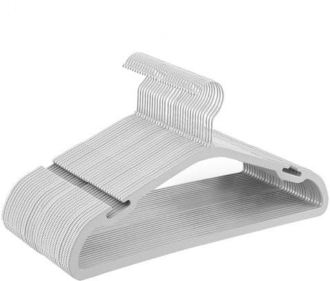 SONGMICS Kleiderbügel Kunststoff, 30er Set, Bügel, breite Schulterkerben, Stange für Hosen, um 360° drehbarer Haken, platzsparend, 41,6 x 21,4 cm, für Garderobe, grau CRP065G01