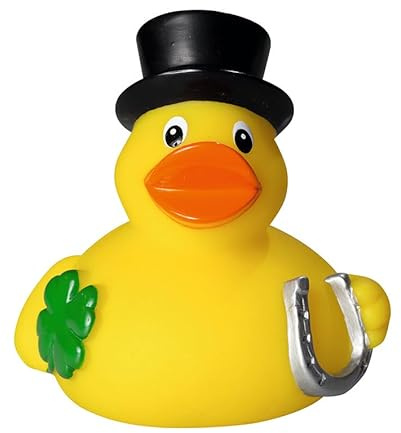 Glücksbringer-Ente - Hufeisen + Kleeblatt - Quietscheente - Badeente - ca. 8 cm gross