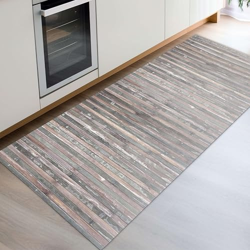 CosìCasa Umweltfreundlicher hölzerner Küchenläufer | Vielseitiger Küchenläufer rutschfest waschbar perfekt als Badteppich, Küchenteppich oder Teppich im Freien [50 x 75 cm, Grau]