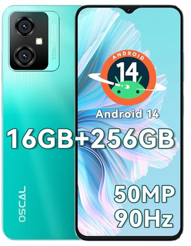 16(8+8) GB + 256GB Android Mobile Phones (2025), Android 14 Phone, Octa Core, 6.56 Inch HD+ Unlocked Smartphone, 5180mAh Battery Dual Sim Unlocked Phone, 50MP Camera, GPS/FaceID/Fingerprint -Green