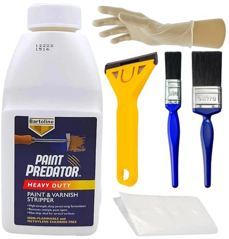 Bartoline Paint Predator Heavy Duty Bundle - Paint Stripper for Wood & Metal, Decking Paint Stripper Kit with A Scraper, 2 Paintbrushes, A Pair of Gloves and A Dust Sheet