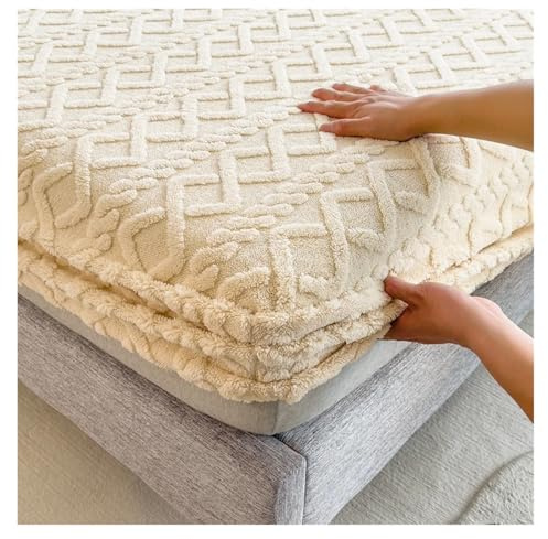LPHFDCS Fleece Plüsch Spannbettlaken Jacquard Bettbezug 3D geprägt Samt Matratzenbezug Winterwarm Matratzenschoner(Khaki, 180x200x30cm)