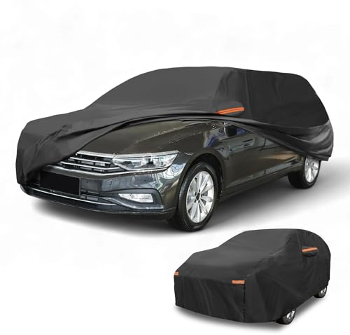 Partuto 190T-PU Universal Waterproof Car Cover for Wagon 190-199in | All-Weather Universal, Right Side Zipper, Black, Durable Outdoor Protection