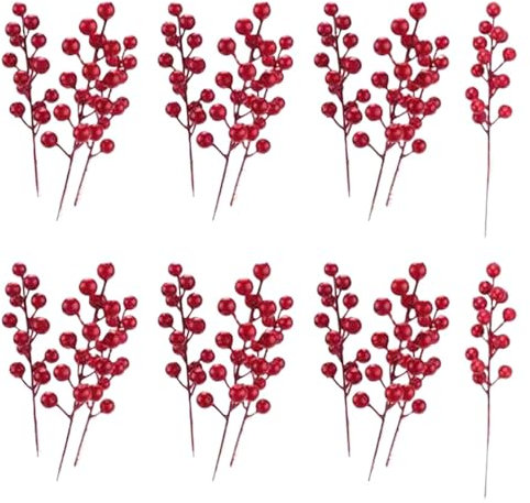 Bacche Rosse Natalizie 20 Rami Decorativi Artificiali Bordeaux