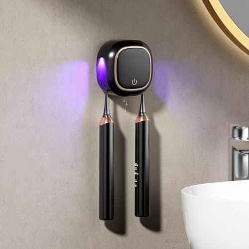 Maxspace Desinfectante de cepillos de dientes UV, soporte para cepillo de dientes para montaje en pared, con secado, esterilizador de cepillos de dientes recargable con 2 ranuras para uso familiar