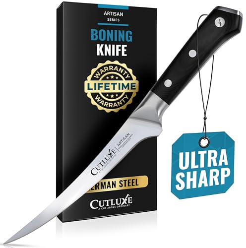 Cutluxe Boning Knife – 6 Razor Sharp Fillet Knife – High Carbon German Steel – Full Tang Ergonomic Handle Design – Artisan Series