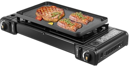 CHIMHOON Réchaud à gaz portable à 2 flammes - En aluminium - Avec plaque de cuisson pour pique-nique