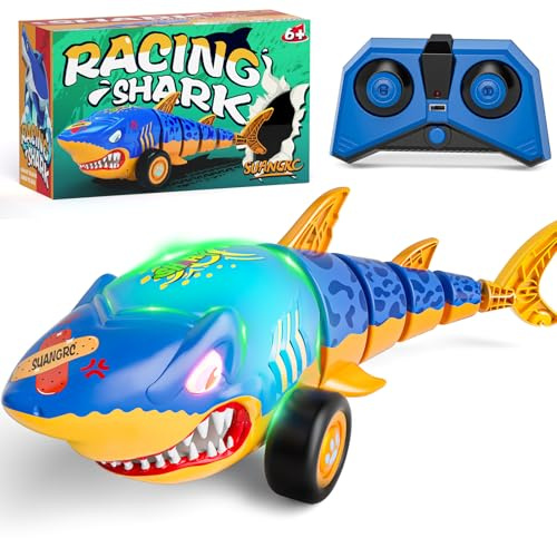 suangrc RC Haiauto Spielzeug, 2,4 GHz Fernlenkauto mit schwingendem Schwanz & LED-Lichtern, Ferngesteuertes Auto, Tolle Geschenke für jedes Alter