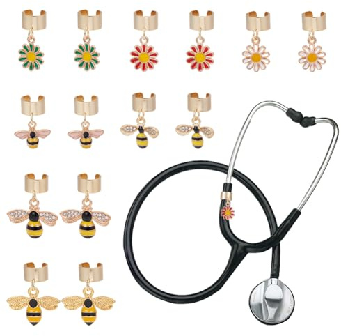 OLYCRAFT 14 Stück 7 Stile Bienen Stethoskop Anhänger 13~17mm Gänseblümchen Stethoskop Anhänger Legierung ID Namensschild Anhänger Stethoskop Anhänger Stethoskop Zubehör Für Arzt Krankenschwester