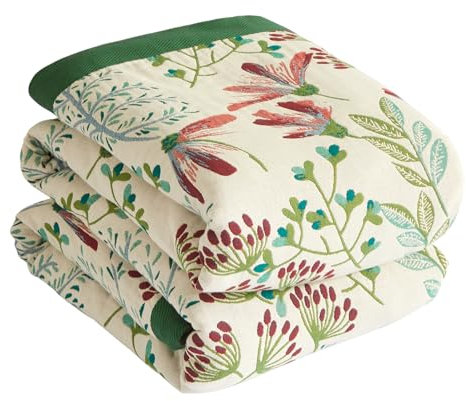 Bailix Copriletto boho di alta qualità, 100% cotone, double face, in mussola boho, 200 x 230 cm, morbida coperta per divano e copriletto, coperta patchwork, coperta in cotone per soggiorno verde/beige