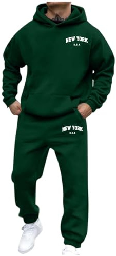 Generisk joggingdräkt herr set New YORK logo träningsoverall huvtröja och joggingbyxor tvådelad Y2K långärmad sportdräkt med fickor bekväm joggingset bekväm säckig träningsoverall tryck fritidsoverall