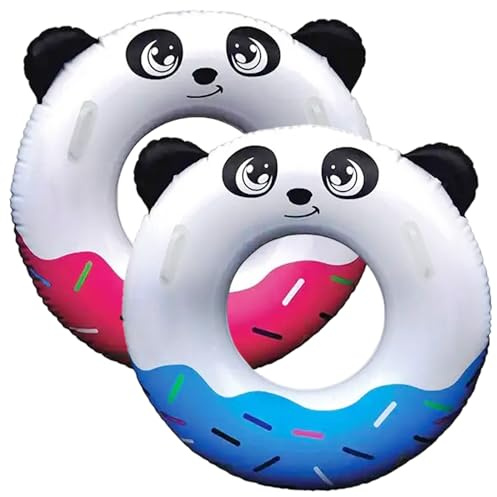 Sicignano | Aufblasbarer Donut Panda mit Griffen Ø80 cm – lustiges Design, sicher für Kinder und Erwachsene im Meer oder Pool, ab 3 Jahren