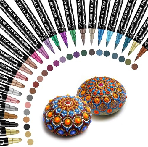 Pontedinvoy 24 FarbenDoppelspitze Metallic Markers Stifte | Wasserfest,Acrylstifte,Geeignet zum Bemalen von Steinen, Fotoalben, Gästebüchern, Keramik und Weihnachtsdekorationen.