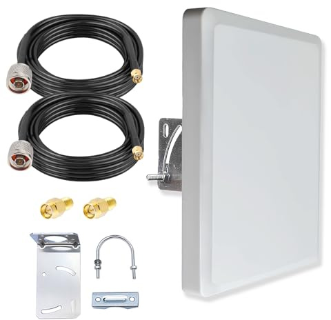 2.4G 5GHz 5.8G 2X2 MIMO Panel Antenna Dual Band Outdoor Directional Antenna Pole Mount w/ 9.8ft Extension Cable RP-SMA Male and SMA Adaptor for Long Range WiFi Receiption