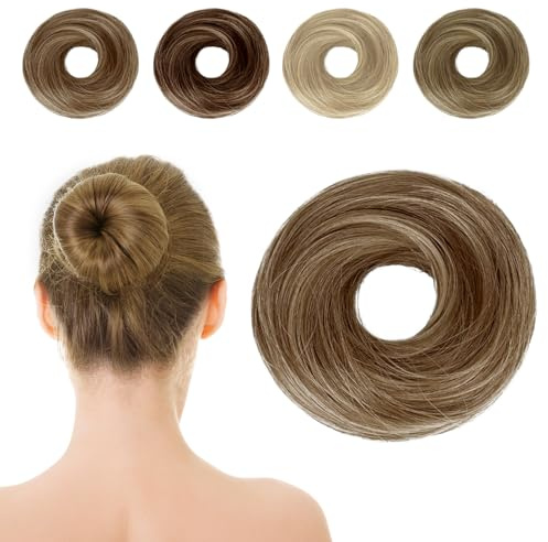 Chignon disordinato posticcio per donne, elastici sintetici, extension capelli ricci, chignon scrunchie disordinato, accessori elastici per raccolti (Marrone misto)