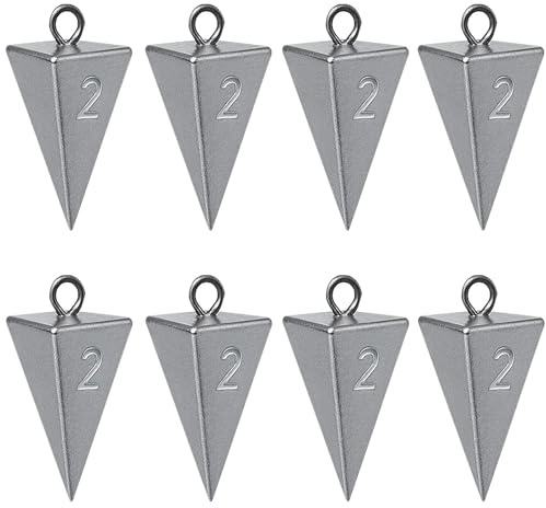 Pyramid Sinkers 2 oz for Surf Fishing & Catfishing - Durable Lead Fishing Weights, 8 Pack