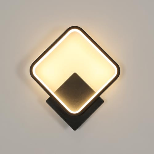 Osairous Applique Murale Intérieure, 17W 1912LM Carré Lampe Murale LED Moderne, Aluminium Luminaire Murales Blanc Chaud 3000K pour Chambre Salon Salle de Bain Escalier, Noir