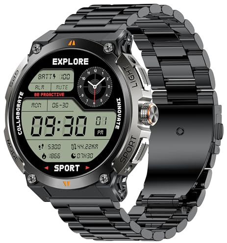 GPS Smartwatch Outdoor Militär Fitness Tracker Herren mit Kompass höhenmesser barometer IP68 Wasserdicht 100+Sportmodi Fitnessuhr mit Herzfrequenz Schrittzähler 24h Schlafmonitor Telefonfunktion