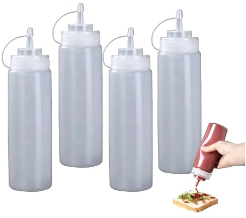 Generico Bottiglia Squeeze 4 pz Graduata Di Plastica, Flaconi 500 Ml, Tappo Salva Freschezza, Condimenti, Da Cucina,Ristorante Senape Mayo Salse Piccanti Olio D'Oliva,Oliera, Street Food