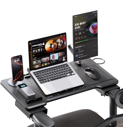 Newtral Home Office Laptop Tray, Apply to T-Shape Armrest Chair, Adjustable Portable Laptop Table with Wrist Rest, Mouse Pad and Cup Holder, Laptop Desk for Office Chair, Working & Gaming (Black_01)