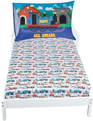 Todays Kids Choo Choo Train Toddler Bed Sheets for Boys - 2-Piece Baby Crib Sheets Boy Crib Size, 28x52 Fitted Sheet & 20x30 Pillowcase, Soft Breathable & Fade-Resistant Microfiber, Machine Washable