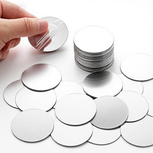 APLZGMG 5cm Spiegelfliesen Selbstklebend, 50 Stück Mini Acryl Wandspiegel, Rund Mini Spiegel, Kleine Runderspiegel Selbstklebend, Dekospiegel für Wände, Mosaike, DIY-Bastelarbeiten, Wohnkultur
