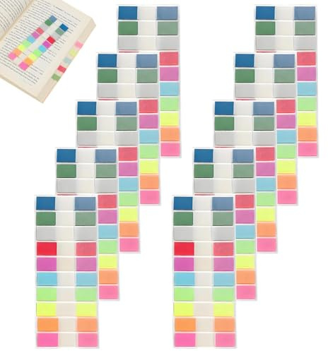 1000 Blätter Sticky Notes Transparent, Haftnotizen, Tabs Haftstreifen, Klein Haftstreifen Wiederbeschreibbar, Durchsichtige Index Tabs, 10 Farben, für Lesen, Schreiben, Studieren, Büro
