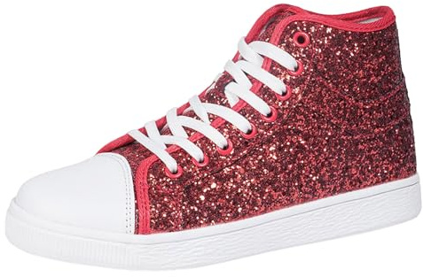 Sneaker da donna con brillantini, scarpe da donna metallizzate, scarpe sportive leggere, traspiranti, con paillettes piatte, comode e lucide, scarpe da corsa per il tempo libero, A04 rosso, 38 EU