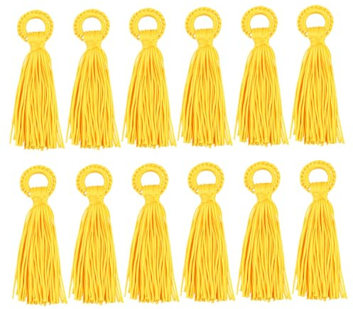 Gogogmee 12 Stück Selbstgemacht Schmuckset Gelbe Quastenanhänger aus Polyester Dekoratives Bastelzubehör für Schlüsselring und Armband
