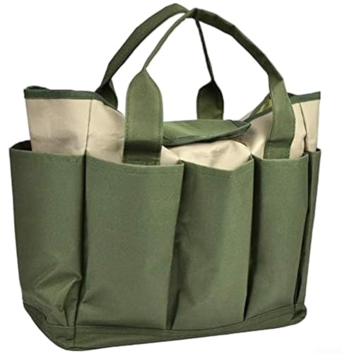 Borsa porta attrezzi da giardino con 8 tasche, organizer per attrezzi da giardinaggio, 30,5 x 16,3 x 30,5 cm, tessuto Oxford 600D, design con manico portatile per piantare e tagliare