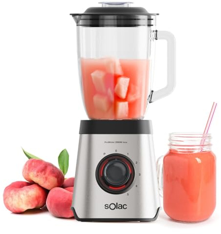 Solac Blender Haute Puissance 2000W avec Bol en Verre 1,75L | 6 Lames Inox | 5 Vitesses + Pulse | Système Brise-Glace pour Smoothies, Soupes et Glace Pilée
