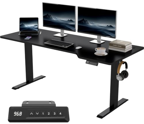 JUMMICO Höhenverstellbarer Schreibtisch 180x80 cm Ergonomie Bürotisch | Höhenverstellbarer Tisch Gaming Tisch mit 4 Memory-Funktion, großer Monitorplatz Stehpult für Homeoffice & Gaming