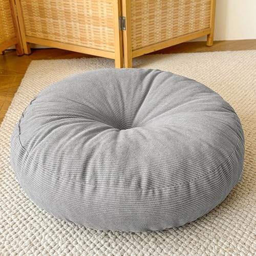 Bodenkissen aus Kord | Rundes Bodenkissen, Meditationskissen für Erwachsene Yogakissen, Sitzkissen, Sitzpouf mit hochwertigem Kordbezug | Höhe 25 cm(Grey,45CM-2PCS)