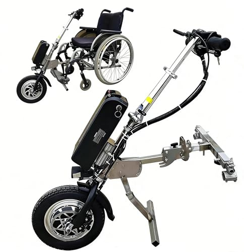 500W Handbike Eléctrica para Silla de Ruedas, Kit de Conversión con Batería de Litio 17Ah (70km), Dispositivo de Tracción Profesional en Acero Inox para Chasis Plegable o Fijo(A)
