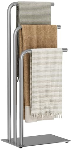 OUTBROS Kleiderständer Badezimmer, Handtuchständer 90cm hoch, Silber | Handtuchständer Stehend Edelstahl mit 3 Stangen Rohren aus Stahl, Kleiderablage für Badetücher, Kleidung