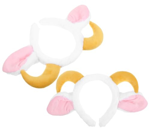 2pcs Fluffy Ram Horns Headband Plush Animal Costume Hairband | Elastic Band Stays in Place, Festive Gatherings and Christmas, for Teen Girls and Adults