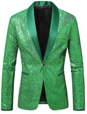 Paljettbelagd kvällsjacka för herr formell fest med stil glamorös outfit för festivaler eleganta scenkläder med knappstängning idealiska läderskor året runt bärbara
