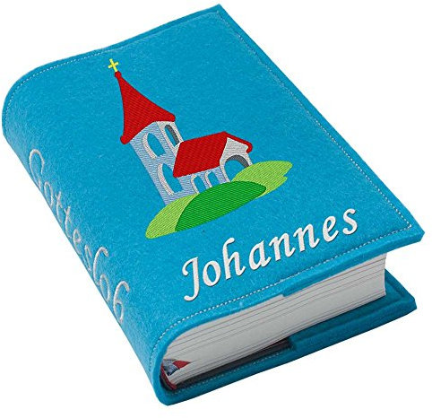 Gotteslob Gotteslobhülle Hülle Kirche Filz mit Namen bestickt Einband Umschlag personalisierte Gesangbuchhülle, Farbe:türkis
