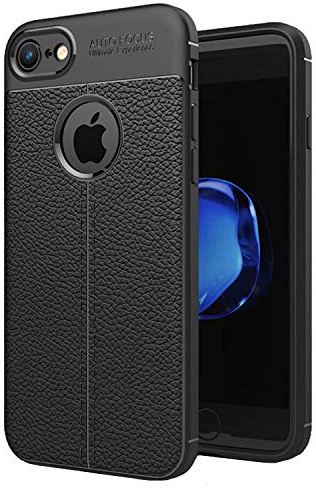 NEW'C Hülle Kompatibel mit iPhone 7/8 (4,7 Zoll) in Schwarz mit Aufprallschutz und Ledereffekt (Silikon Gel TPU, Flexibel) Handyhülle