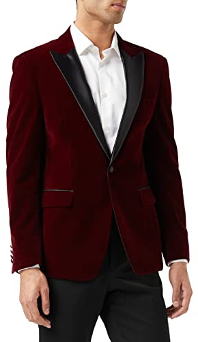 Mens Velvet Tuxedo Dinner Jacket Retro Smoking Coat Formal Tailored Fit Blazer[BLZ-Dinner-SAM-Burgundy,Wine Velvet,Chest UK 40 EU 50]
