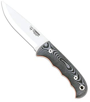 Cudeman Cuchillo 148-M Bushcraft hoja de acero inoxidable Böhler N-695 de 11 cm empuñadura de micarta negra de 11,5 cm para caza, pesca, supervivencia y bushcraft + Portabotellas regalo
