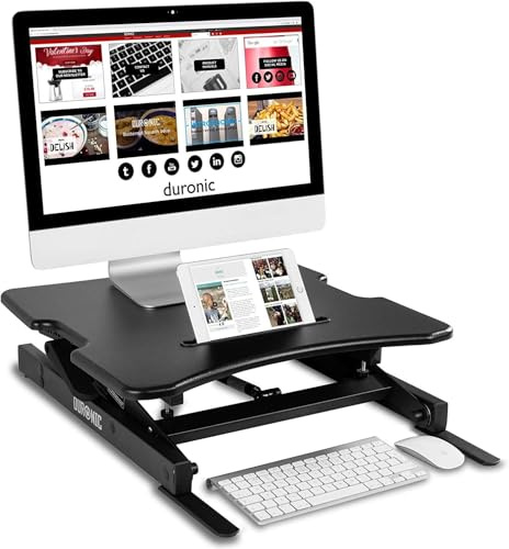 Duronic DM05D18 Schreibtischaufsatz | Workstation 55 x 53 cm mit Tastaturablage | Computertisch höhenverstellbar 17-42 cm | Stehpult für PC, Laptop und Smartphone | Sitz-Steh Schreibtisch bis 15 kg