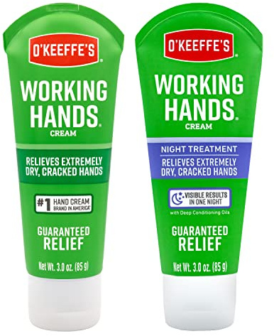 O'Keeffe's Working Hands Hand Cream Plus Night Treatment Cream Bundle - 3 oz Tubes (2 total) - Repairing Skincare for Cracked, Dry Hands