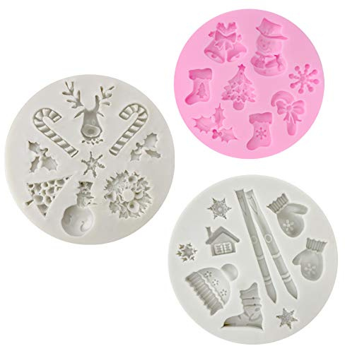 CNYMANY 3 Stücke Fondant Silikonformen, 25 Hohlraum 3D Weihnachten Zuckerfertigkeit Kuchen Dekoration Cupcake Topper Handwerk Projekte Gum Paste Harz Polymer Clay Form