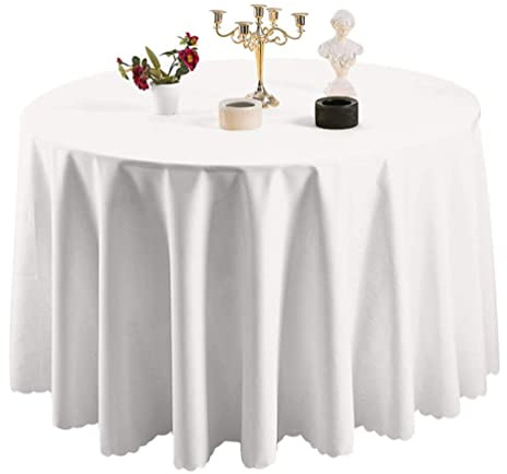 IFIKK Rund Tischdecke, Tischdecke Abwaschbar, Wasserabweisend Tischtuch, Table Cloth, Tafeldecke mit Saum, Tischtücher Fleckschutz Pflegeleicht Abwaschbar (Rund: 160cm, Weiß)