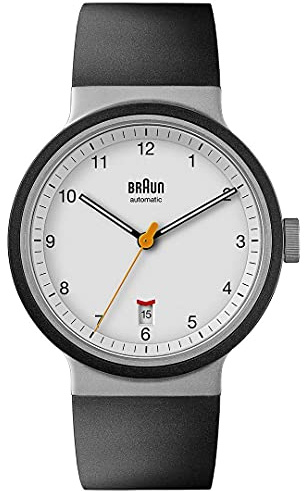 Braun Herr 40 mm automatisk klocka med svart gummirem BN0278, Vitt, armband