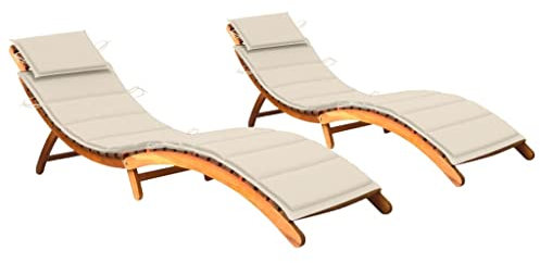 vidaXL 2X Akazienholz Massiv Sonnenliege mit Auflagen Klappbar Gartenliege Liegestuhl Holzliege Gartenmöbel Liege Relaxliege Freizeitliege Strandliege