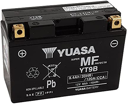 Yuasa SLA YT9B-BS AGM-Motorradbatterie, wartungsfrei, 12 V, 8 Ah, Maße: 150 x 70 x 105 mm, kompatibel mit Yamaha XP T-Max 500 2001-2007